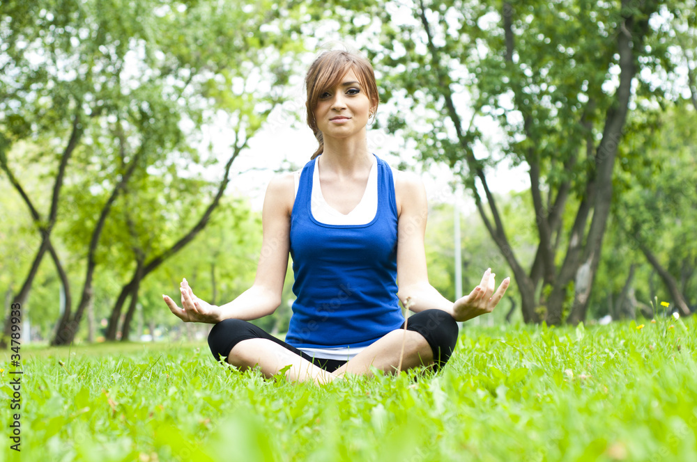 yoga woman on green grass yoga woman on green grass