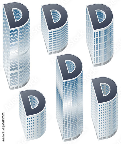 Set of buildings in form of alphabet. Letter b