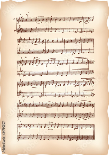 Vintage paper with handmade musical notes.
