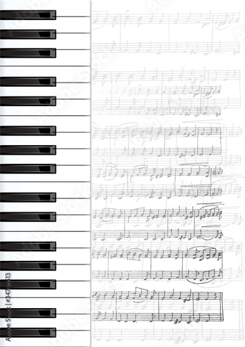 Piano keys and notes.