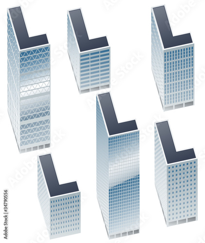 Set of buildings in form of alphabet. Letter l
