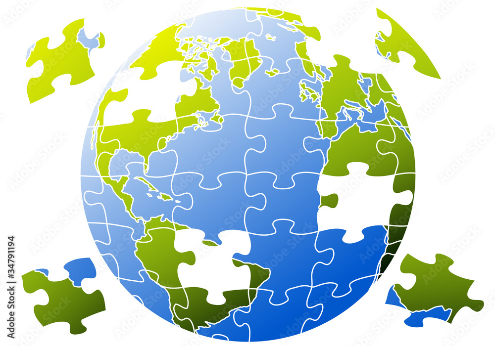 Naklejka premium jigsaw puzzle world, vector