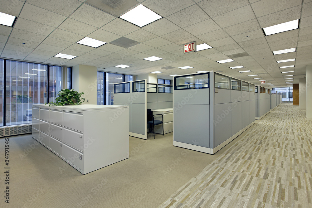 Office area with cubicles - obrazy, fototapety, plakaty 