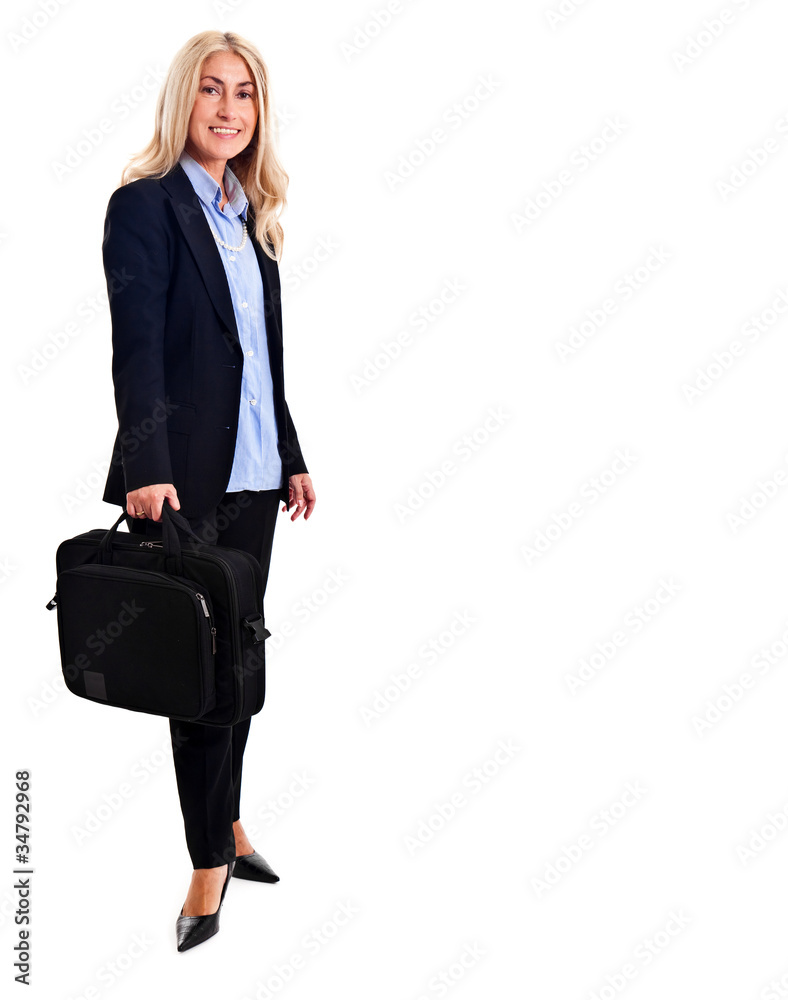 Smiling full length businesswoman holding briefcase Smiling full length businesswoman holding briefcase