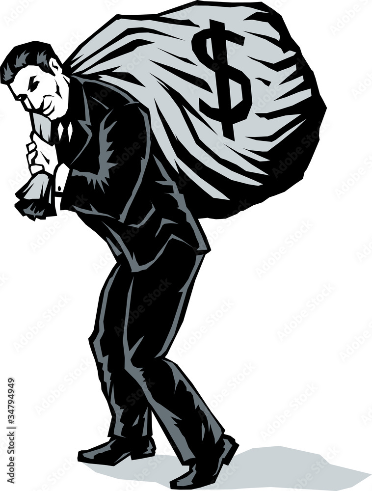 Fototapeta premium Stylized Businessman stealing a lot of money.