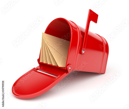 Red mail box with letters. ...