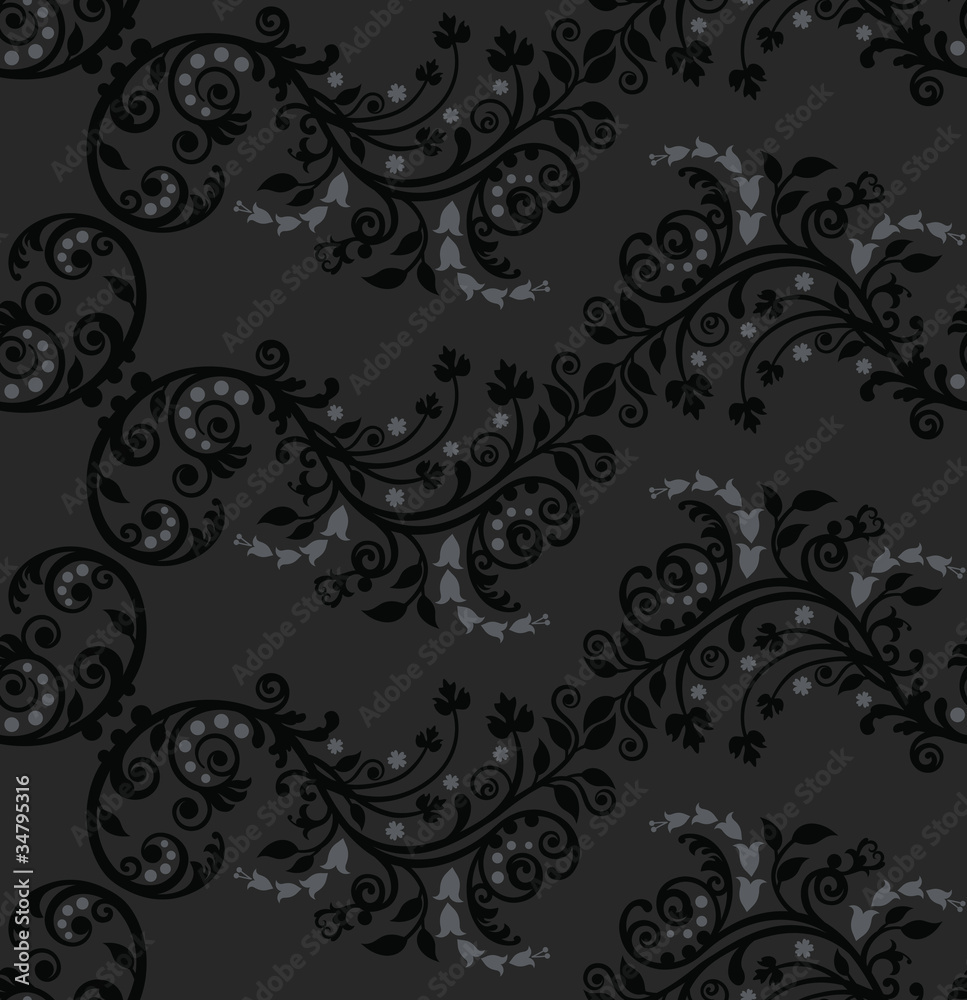 Seamless black and silver foliage pattern Seamless black and silver foliage pattern