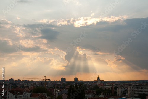 Sun rays over city