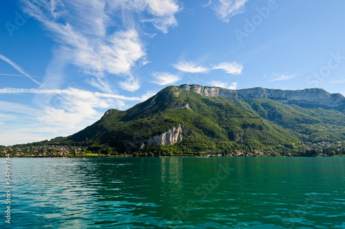 Beautiful landscape view of the crystal clear Annecy lake