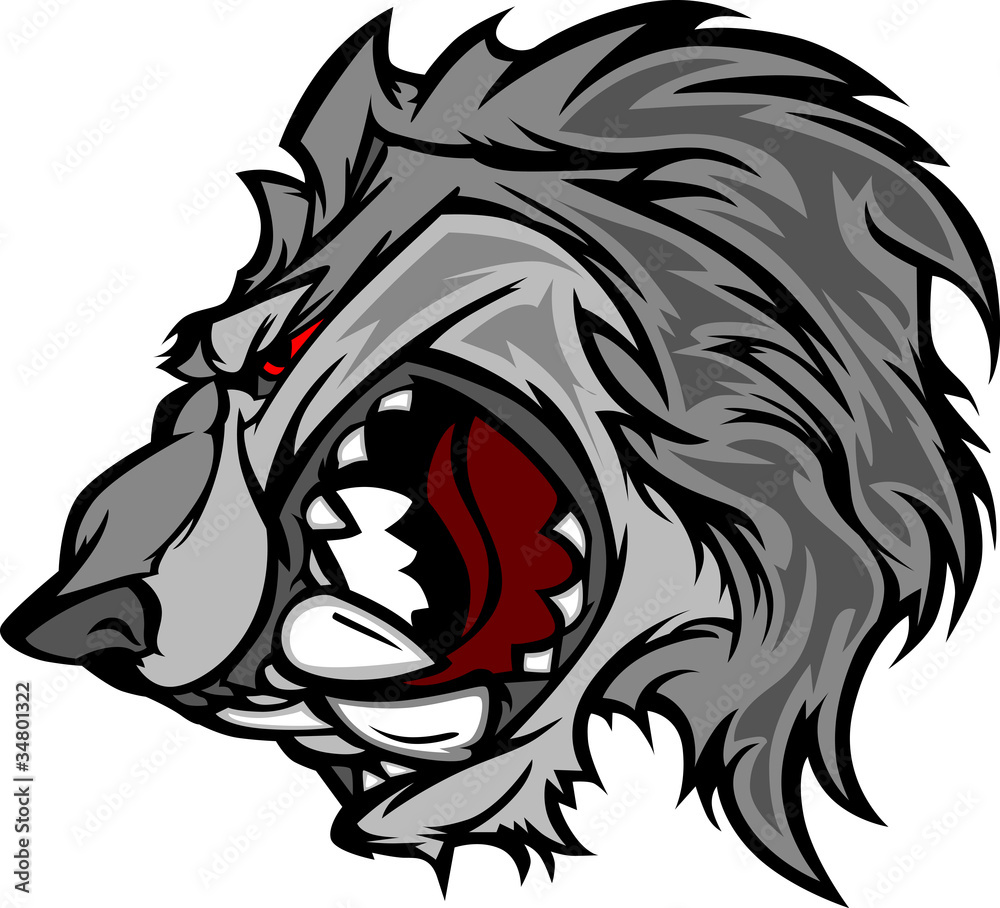Obraz premium Wolf Mascot Cartoon with Snarling Face