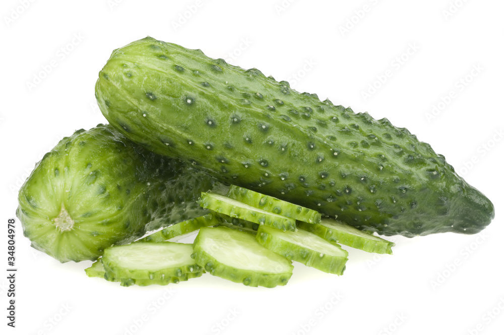 Fresh green ripe cucumber food isolated over white Fresh green ripe cucumber food isolated over white