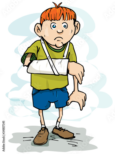 Cartoon boy with a broken arm