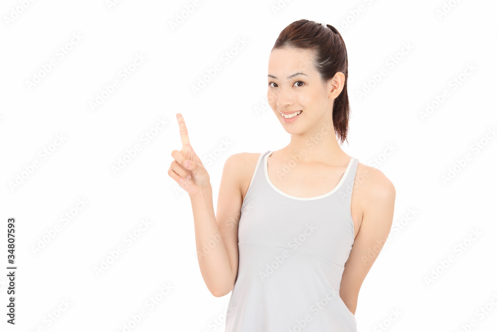 指さす若い女性 指さす若い女性