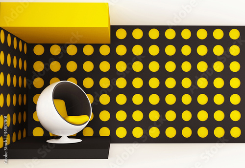 semicircular armchair in design interior. Cosmic environment