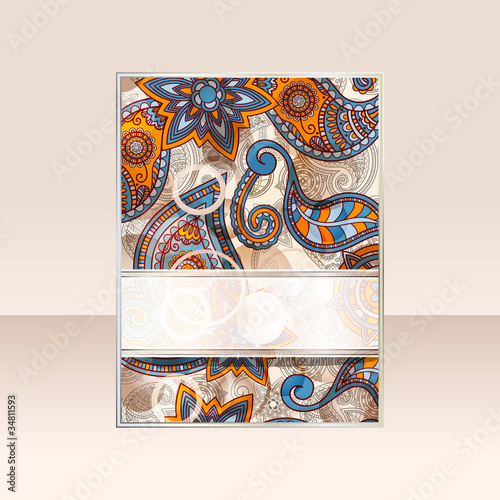 vector abstract flayer design with paisley, circles, and place f