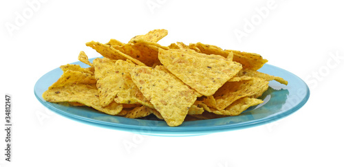 Lightly salted tortilla chips on plate
