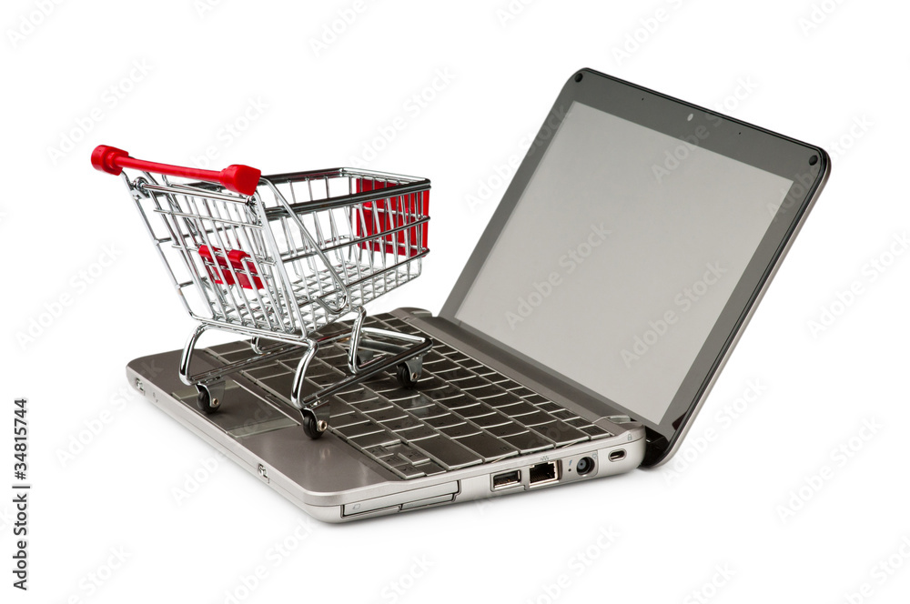 Internet online shopping concept with computer and cart