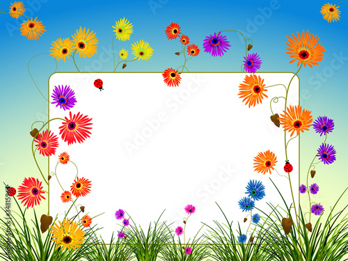 Fototapeta Naklejka Na Ścianę i Meble -  empty billboard with flowers and grass