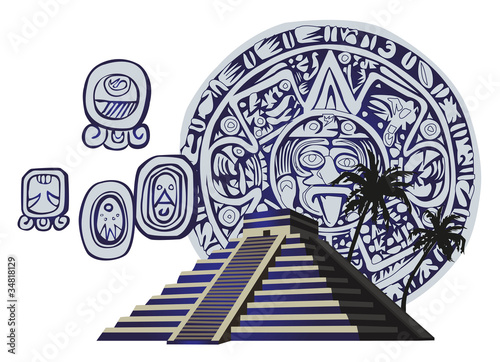 Mayan Pyramid and Glyphs