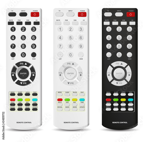 set of white and black remote control isolated on white
