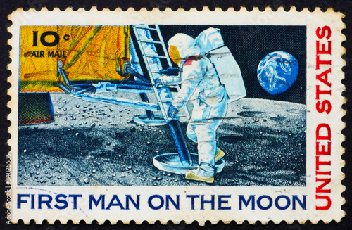 Postage stamp USA 1969 Man’s 1st landing on the moon, Apollo 11 photo