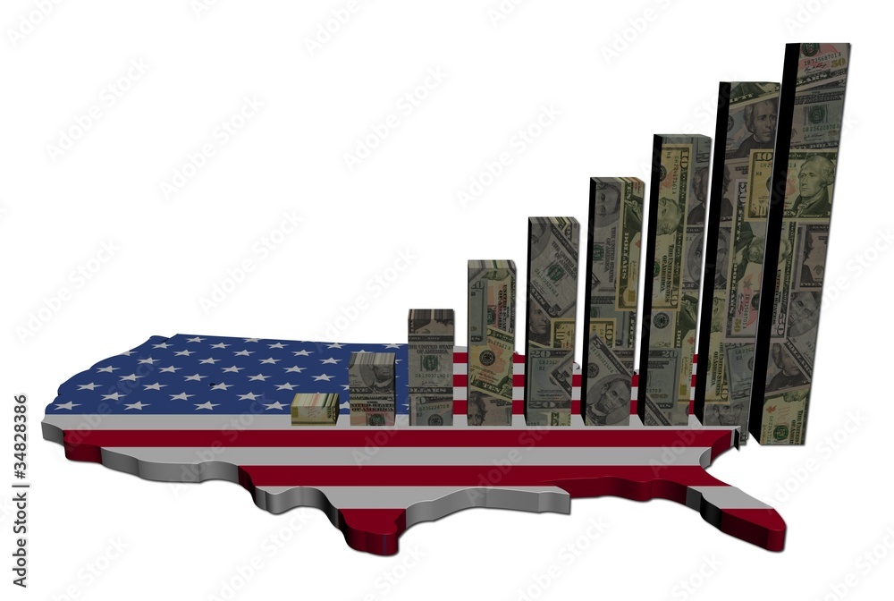 Naklejka premium dollars graph on USA map flag illustration