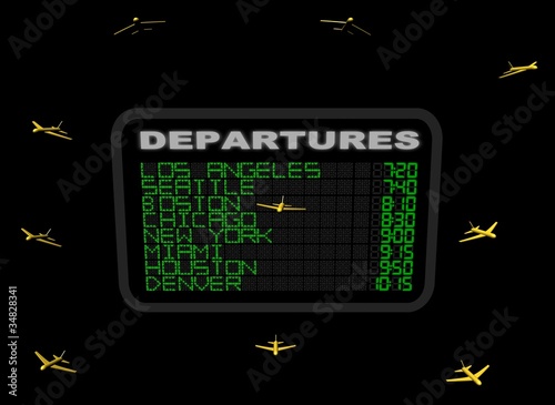 American Airport Departure board with planes illustration