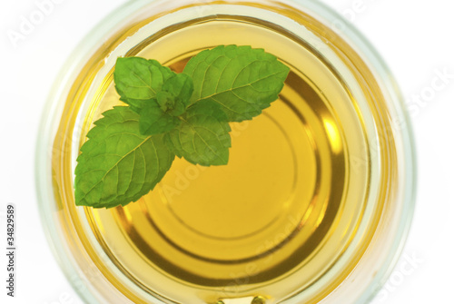 mint leaf in mint tea, top view