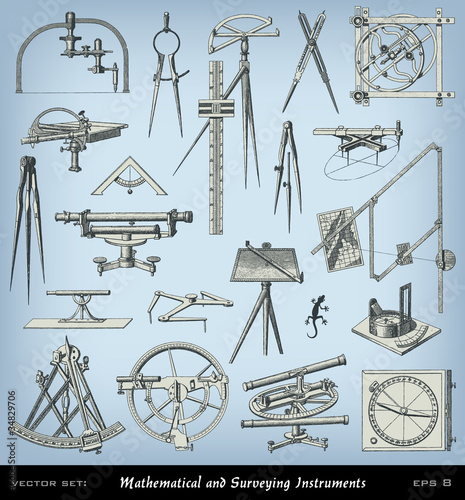 Engraving mathematical and surveying instrument set