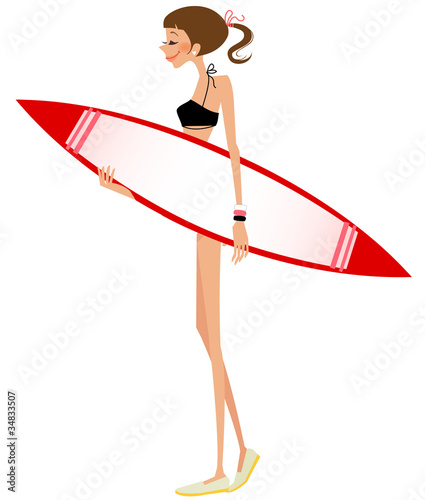 side view of woman holding surfboard