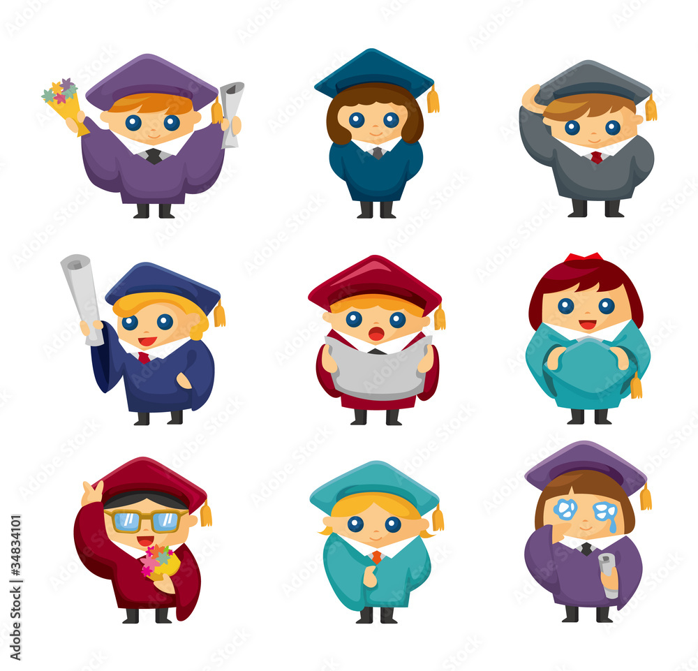 Cartoon Graduate students icons set