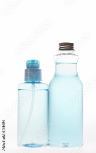 Two bottles with facilities on the care of body