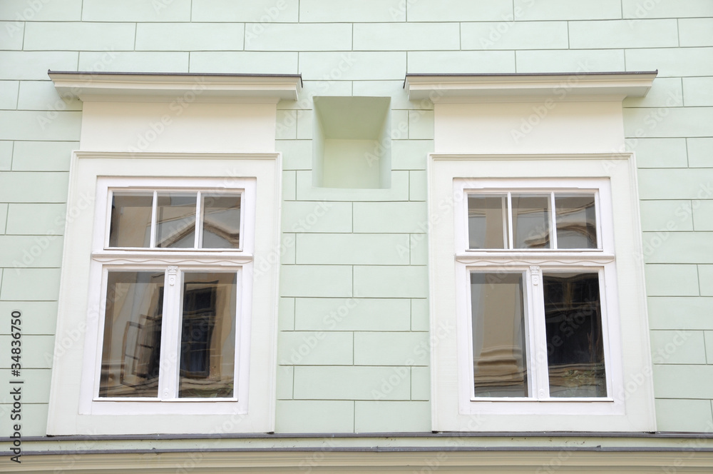 windows on the old house in Banska Stiavnica
