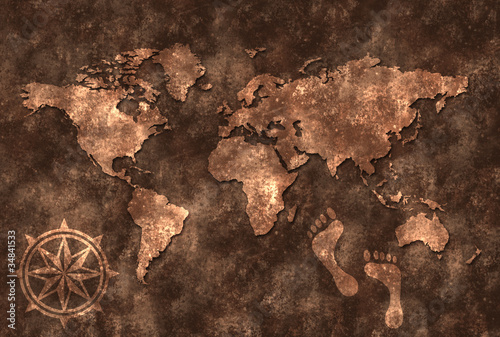 世界地図と足跡