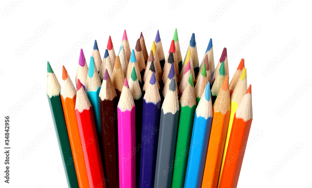 Many color pencils on a white background Many color pencils on a white background