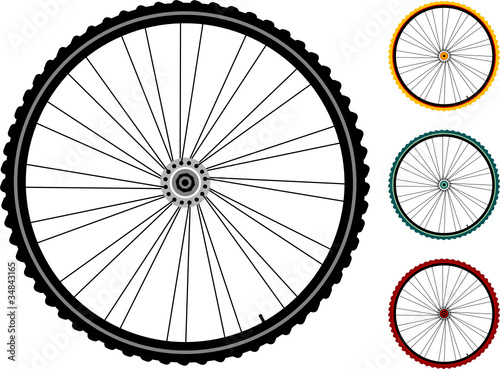 set bicycle wheels isolated on white