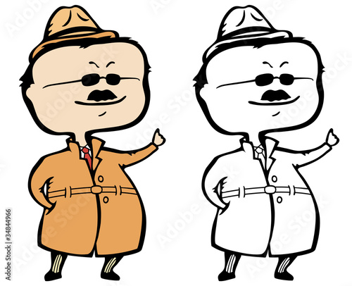 Private detective or inspector raising his hand