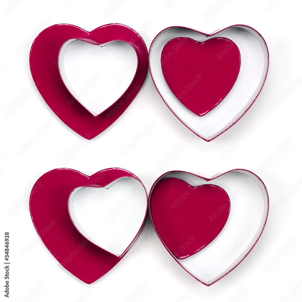 four valentine heart gift boxes