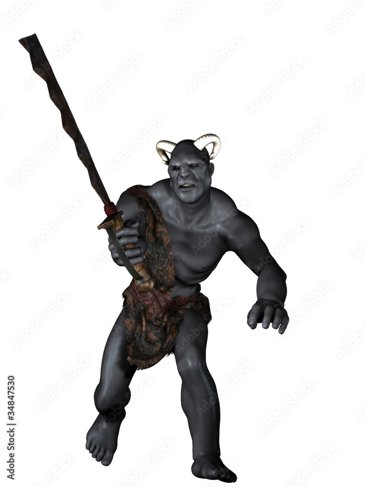 Horned orc warrior with crude rusty sword Horned orc warrior with crude rusty sword