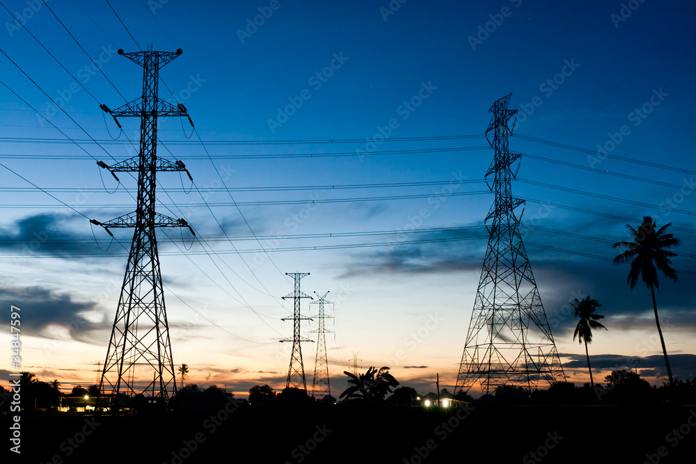 Electricity poles in twilight time