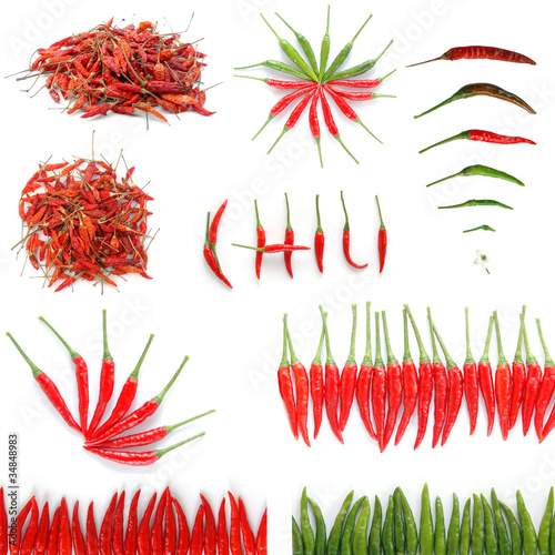 fresh and dried chili isolated