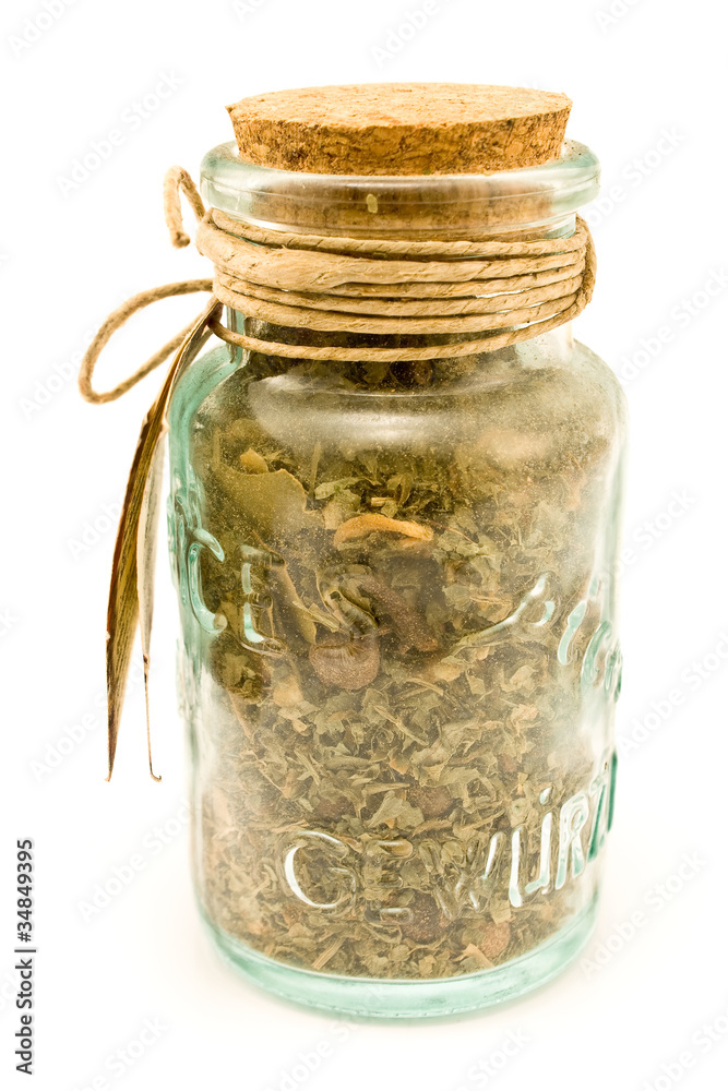 Spices in glass bottles