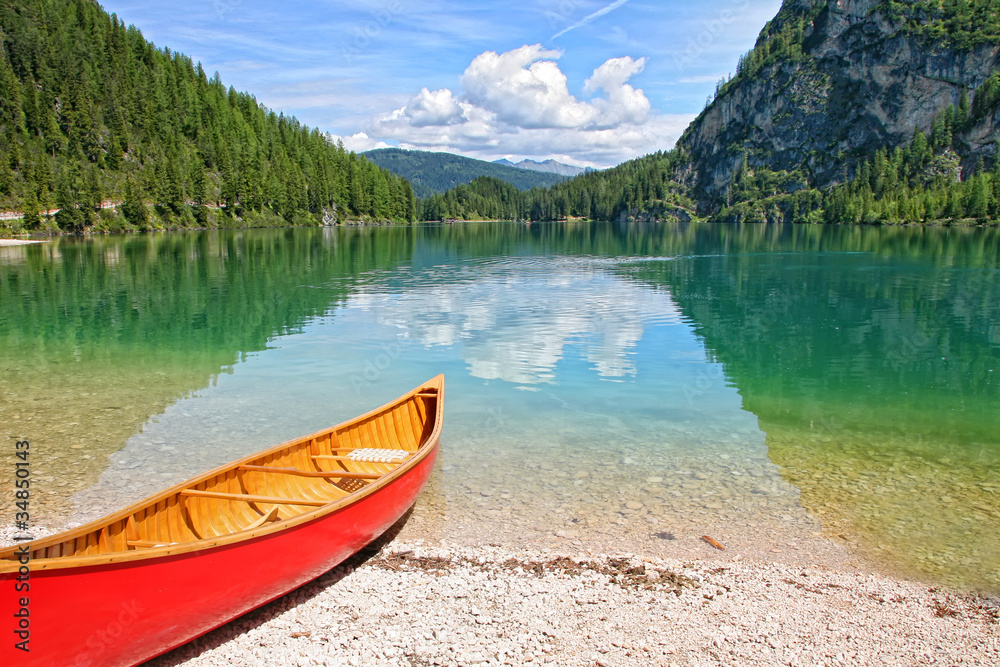 lake Lago di Braies in Dolomiti Mountains - Italy Europe