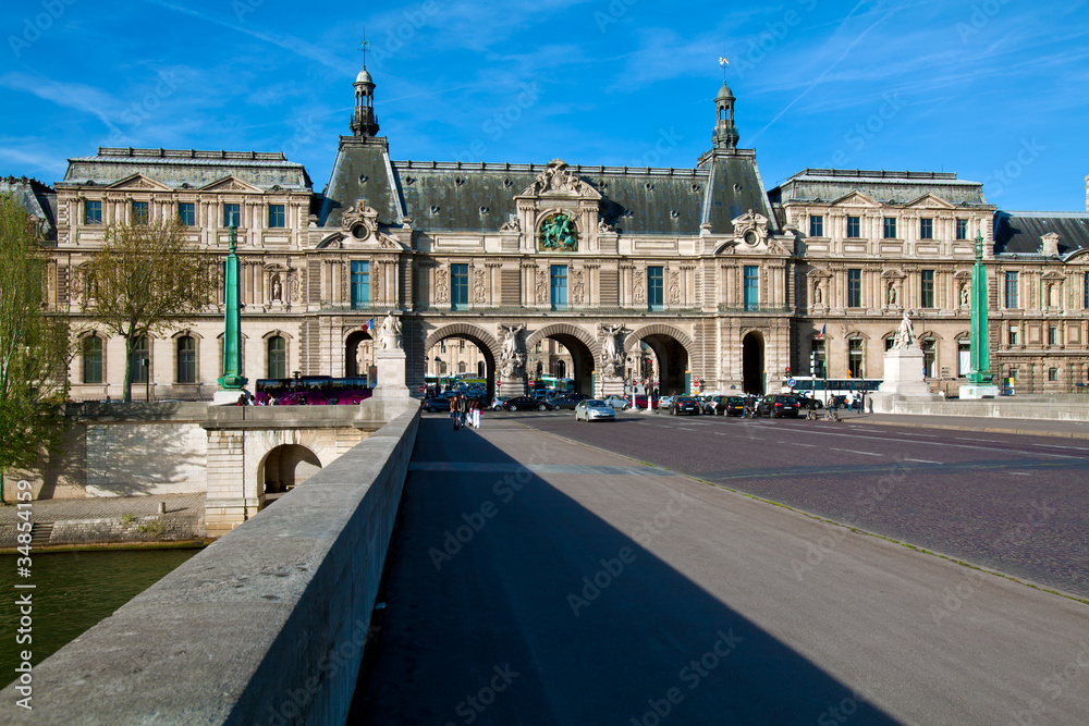 View on the Louvre from Pont du Caroussel, Paris, France