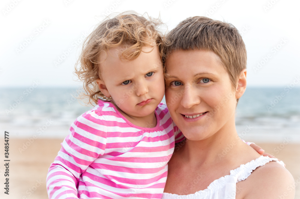 Portraid of mother and sad baby