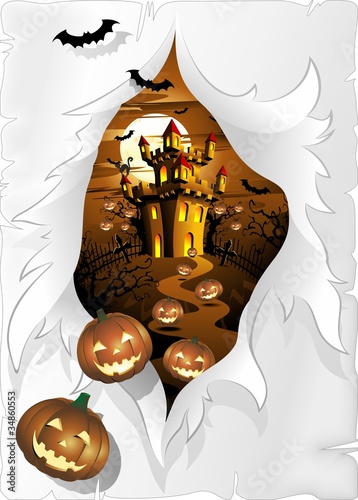 Halloween Carta Strappata Castello-Halloween Poster Castle