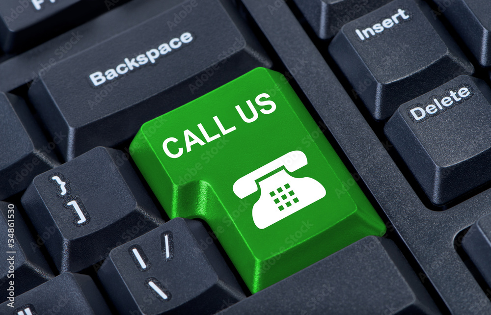 Button call us computer keyboard with phone icon. Button call us computer keyboard with phone icon.