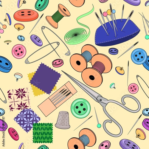 Seamless pattern with sewing stuff