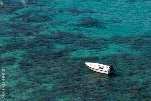 Barca a motore nel mare blu © caprasilana