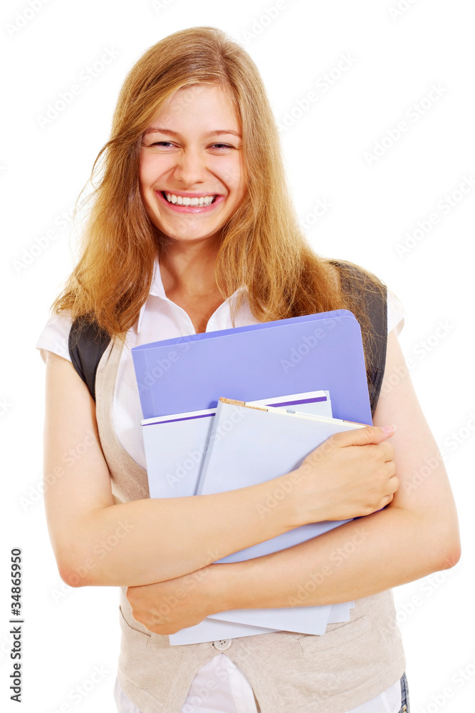 Emotional student with books